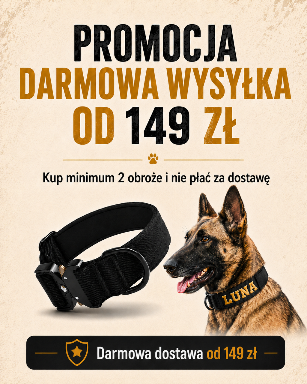 Obroża dla psa z haftowanym imieniem