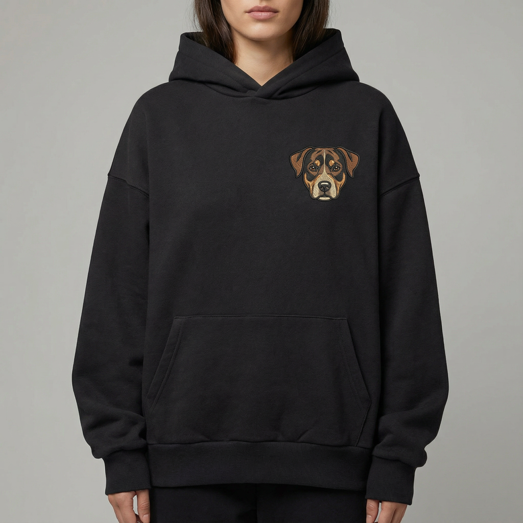 Bluza Oversize Unisex z kapturem z małym haftem pupila