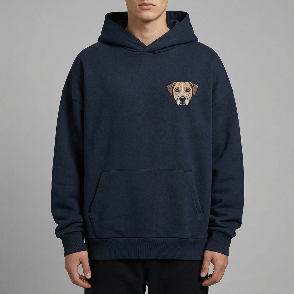 Bluza Oversize Unisex z kapturem z małym haftem pupila