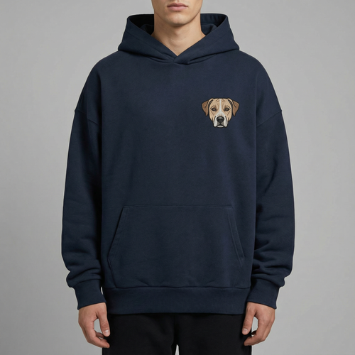 Bluza Oversize Unisex z kapturem z małym haftem pupila