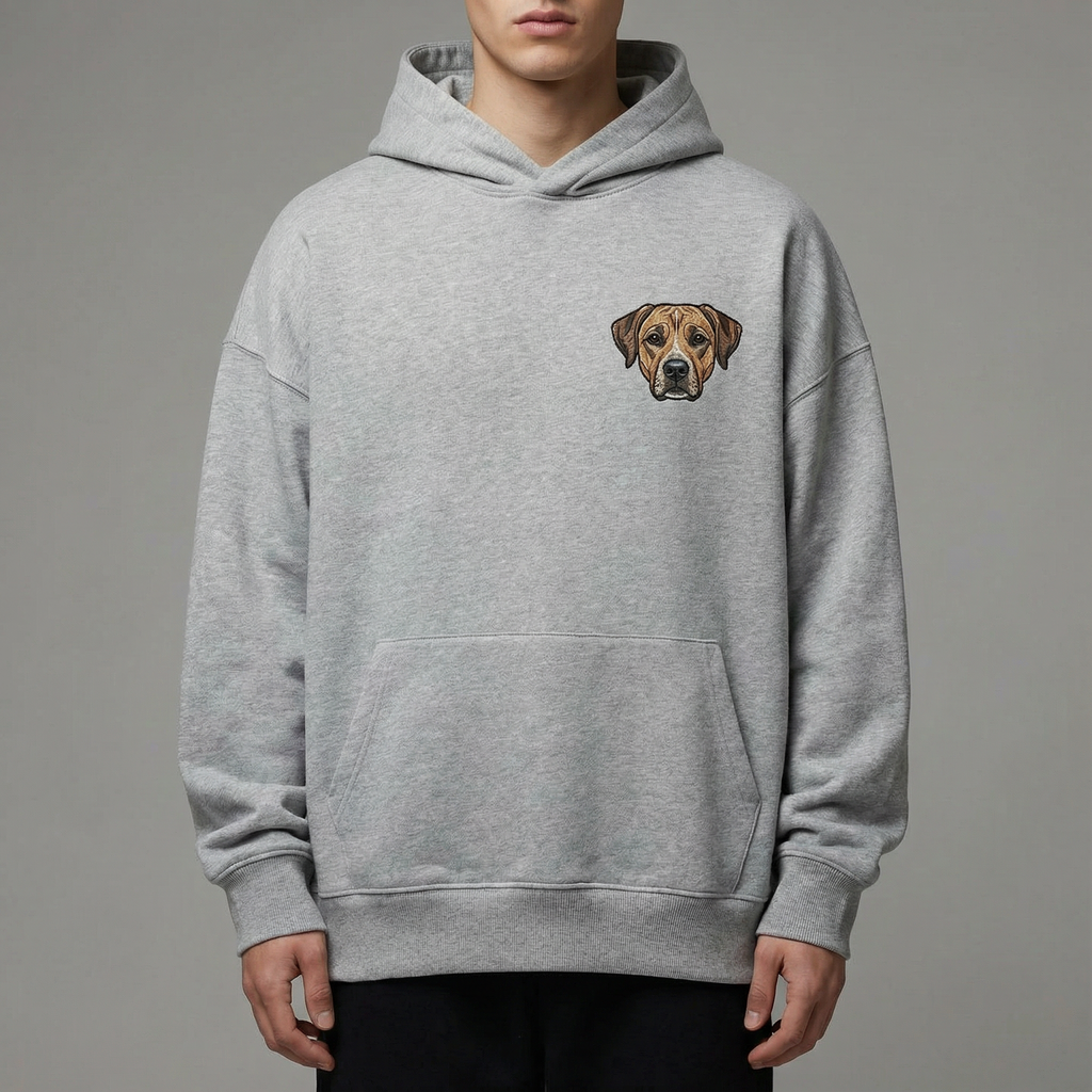 Bluza Oversize Unisex z kapturem z małym haftem pupila